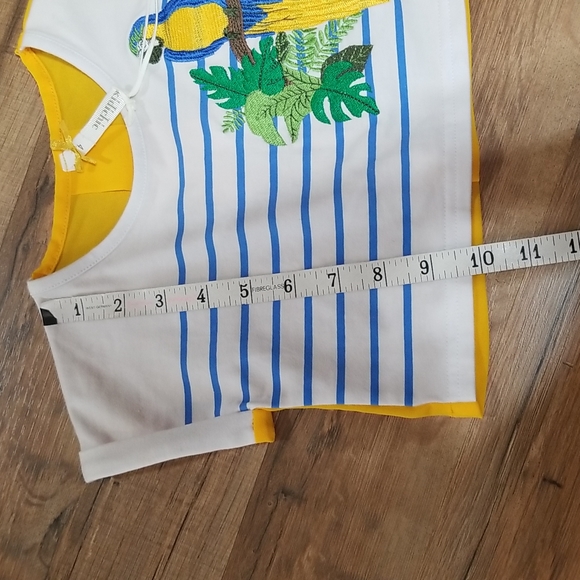 KIDICHIC Yellow White Embroidered Parrot Bird Crop Top Shirt - Picture 9 of 10